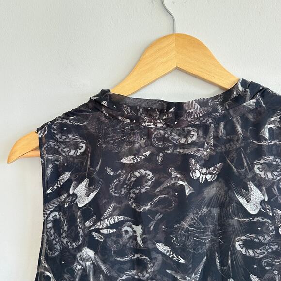 ALLSAINTS Abi Somnium Asymmetrical Draped Botanical Print Top Black 10 - Picture 10 of 11